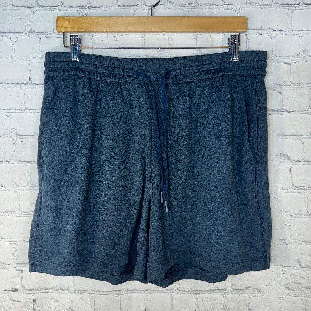Lululemon Soft Jersey Short 5 Heathered Navy Blue Tech Fleece Mens XL LM7BCVS